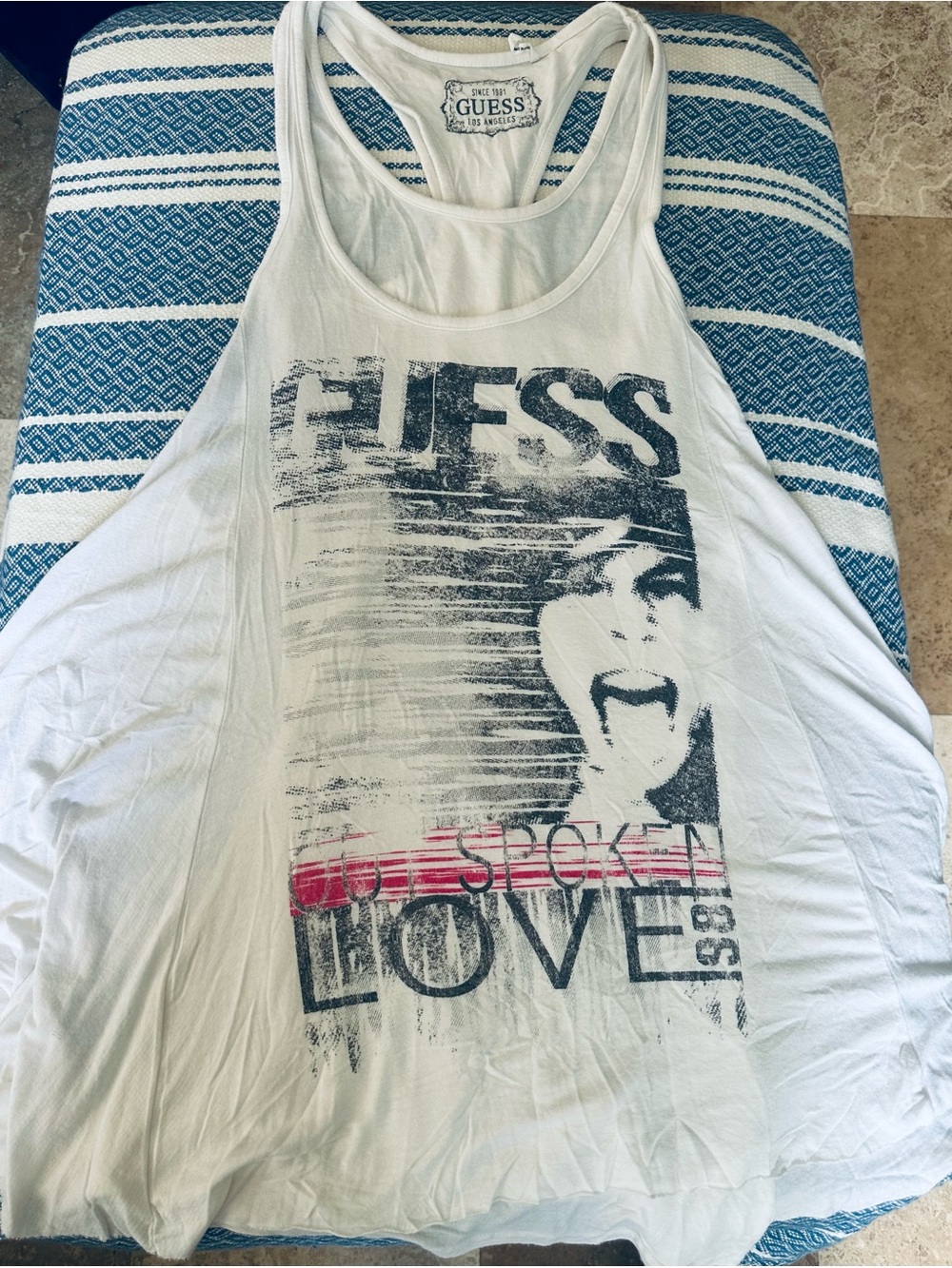 Vintage GUESS White Graphic Racerback Tank with Black & Pink Print